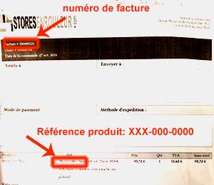 r&eacute;f&eacute;ence produit et num&eacute;ro de facture